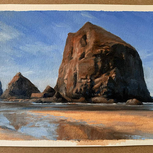 Haystack Rock study from the @justin_donaldson_art landscape class 🌊 

Will be available in my next art drop! 
•
•
•
•
•
#lan...