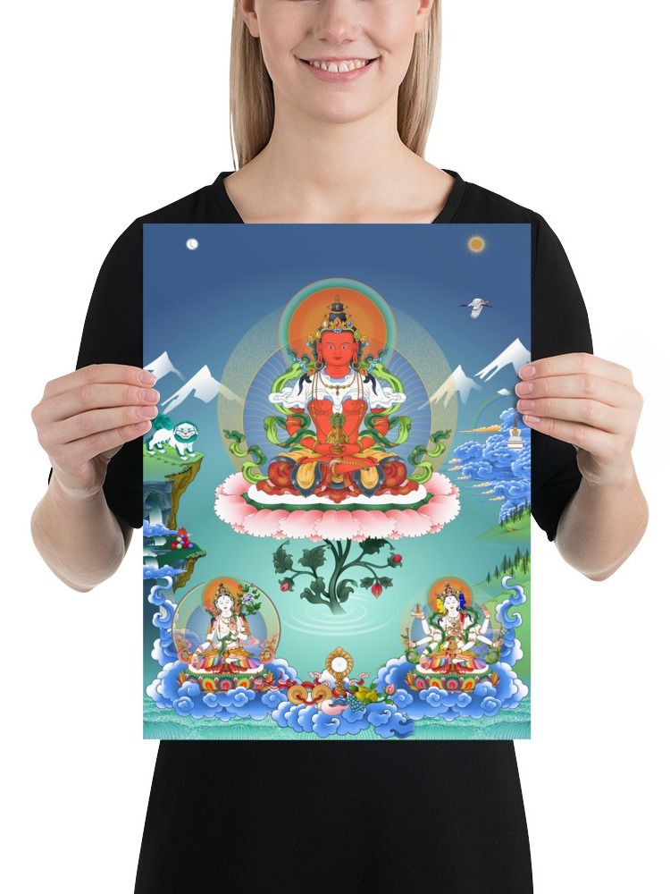 Amitayus Buddha with White Tara and Namgyalma thangka canvas print product image (3)
