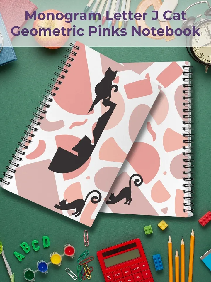 Monogram Letter J Cat Lover Geometric Pinks Notebook product image (1)