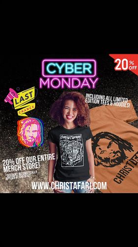It’s your LAST CHANCE to score 20% off all Christafari merch! It’s Cyber Monday! This includes all limited edition tees and h...