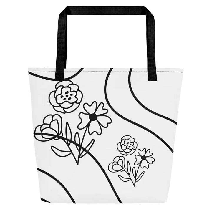 All-Over Print Large Tote Bag w/ Pocket - Flower on Black Lining product image (1)