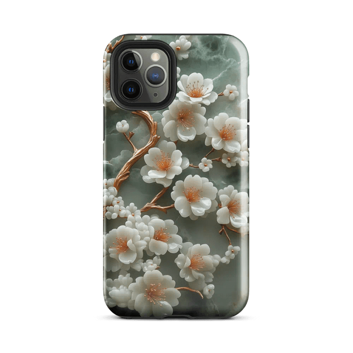 White Blossom Floral Jade Carving Effect - Tough Phone Case product image (2)
