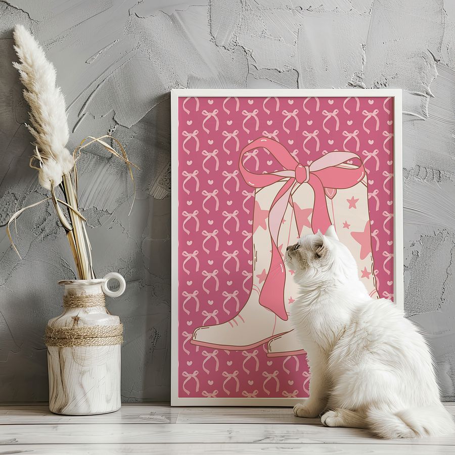 Cowgirl Boots with Pink Ribbon Coquette Art Print product image (19)