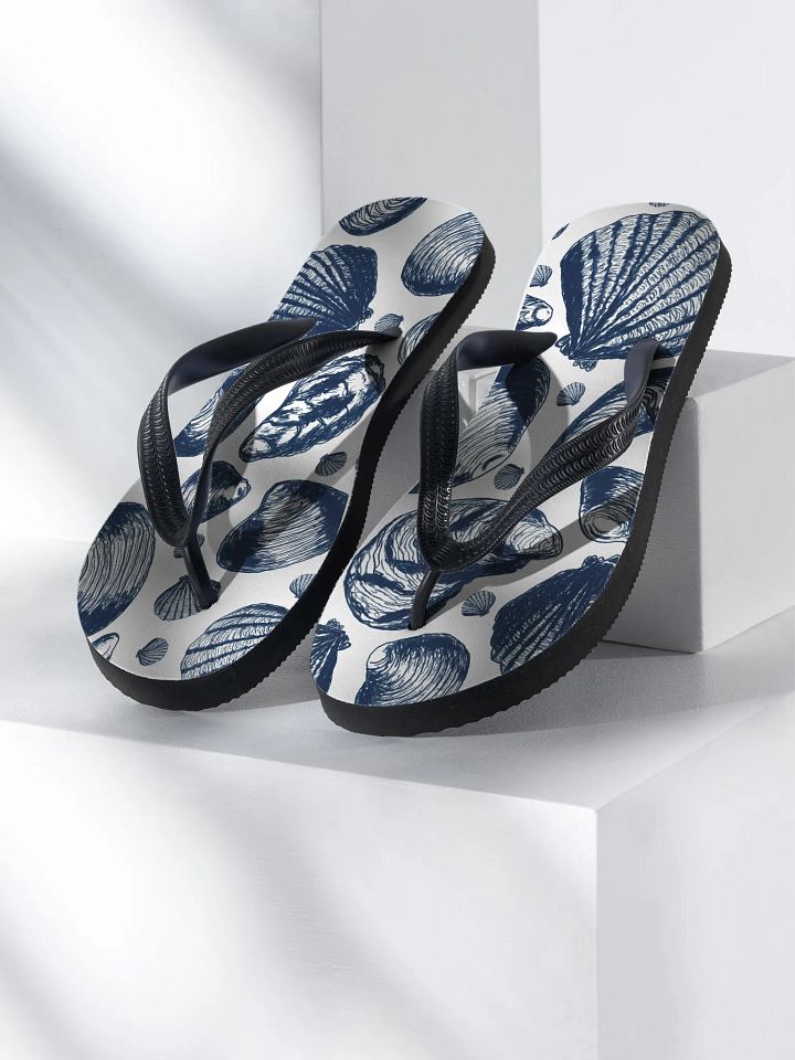 New England Tidal Treasures Flip Flops – Nautical Navy on White by Monique Faella Designs™ product image (1)