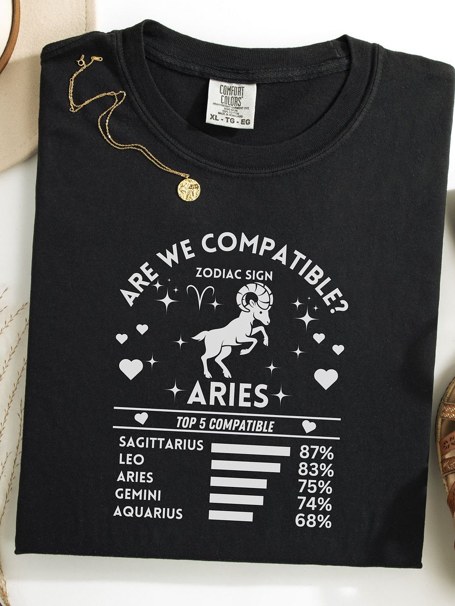 Aries Zodiac Sign Romantic Compatibility T-Shirt - Dark Comfort Colors 1717 product image (1)