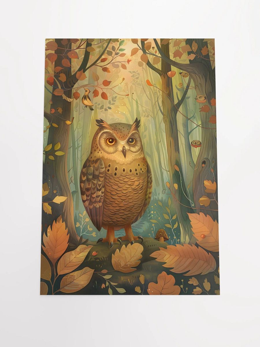 Whimsical owl perched in enchanted forest scenery. product image (1)
