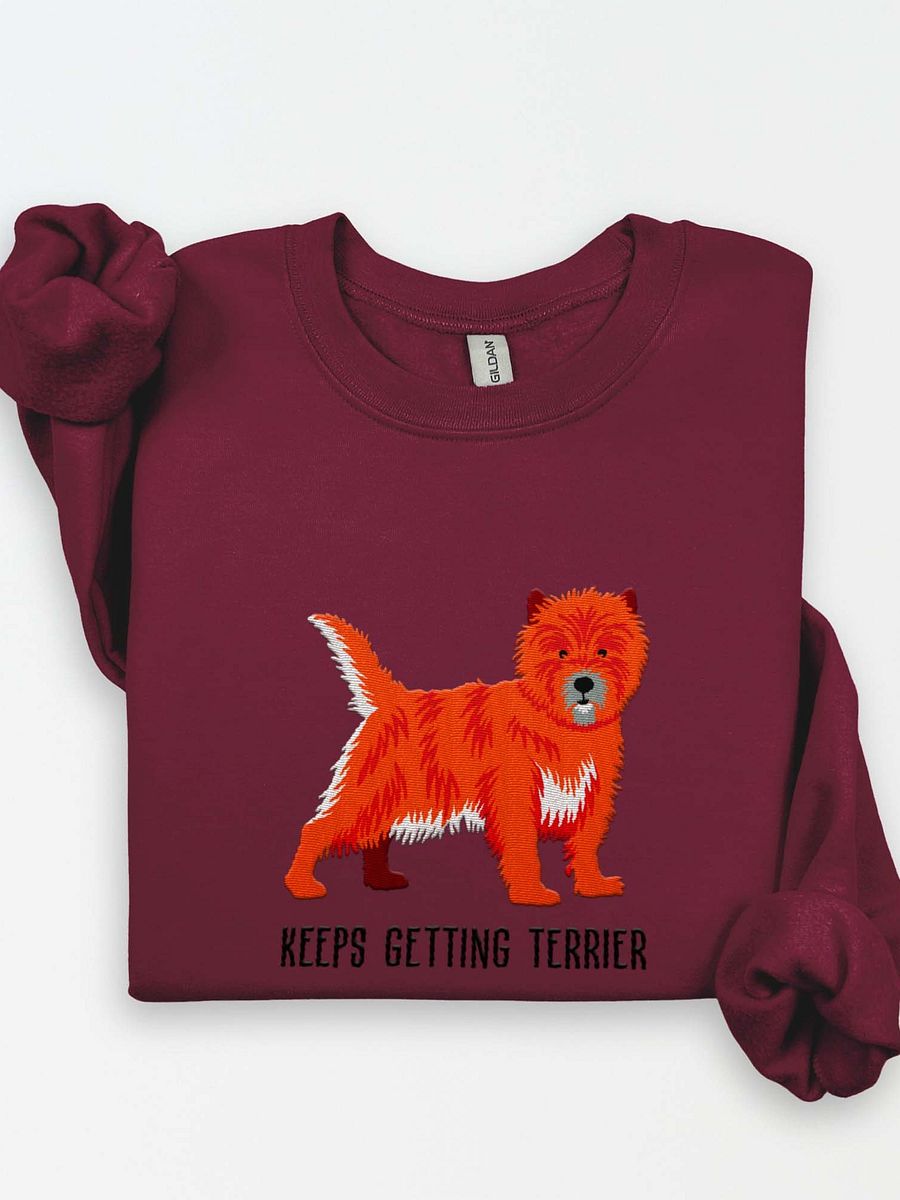 Keeps Getting Terrier Sweatshirt (Embroidered) of a Cairn Terrier(Red Brindle) product image (1)