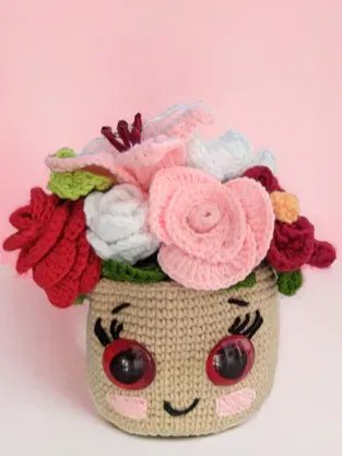 Niedlicher Topf mit 5 Blumen Häkelmuster product image (3)