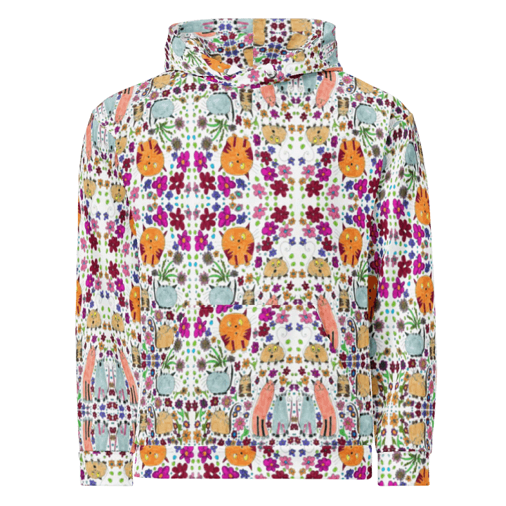 Abstract Floral Doodle Art Cats Unisex Pull Over Hoodie product image (1)