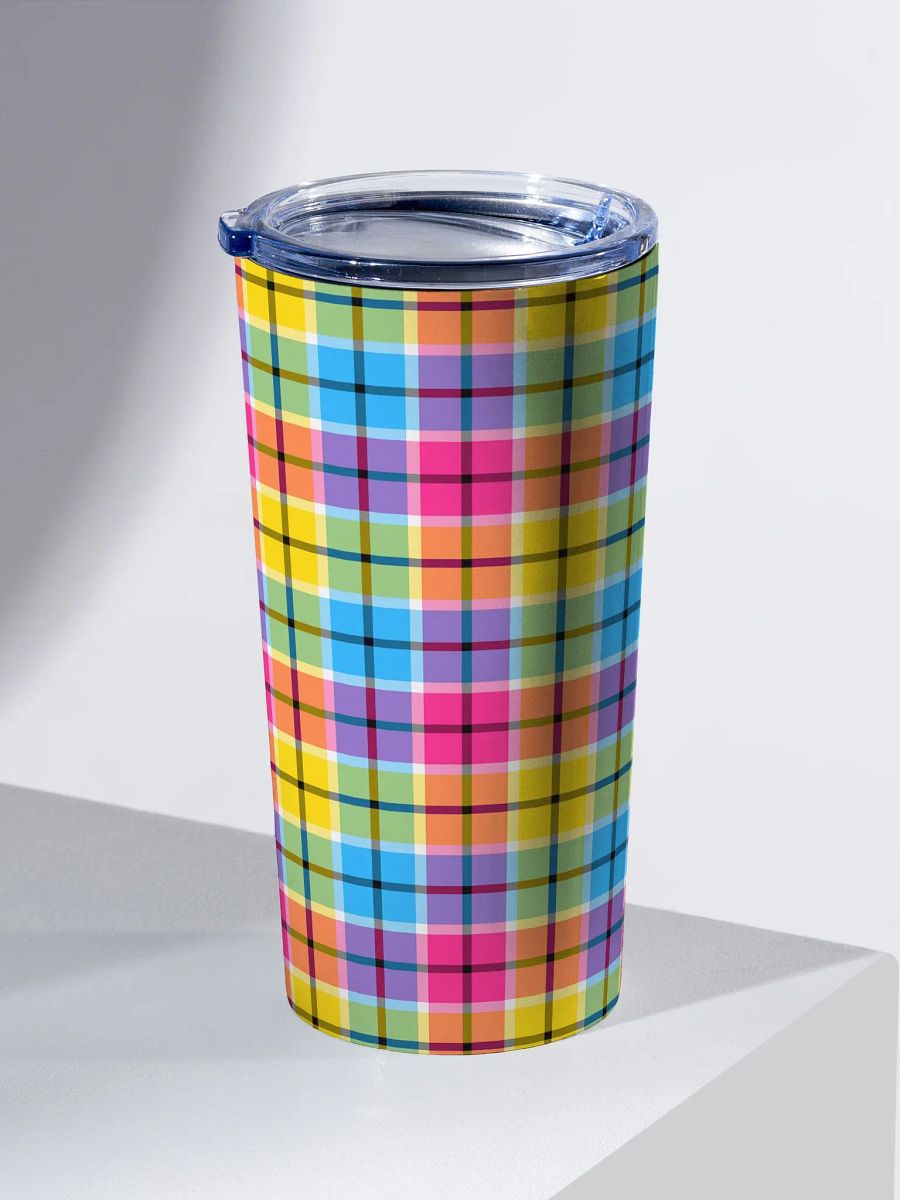 Hot Pink, Turquoise, & Yellow Plaid Travel Tumbler product image (1)