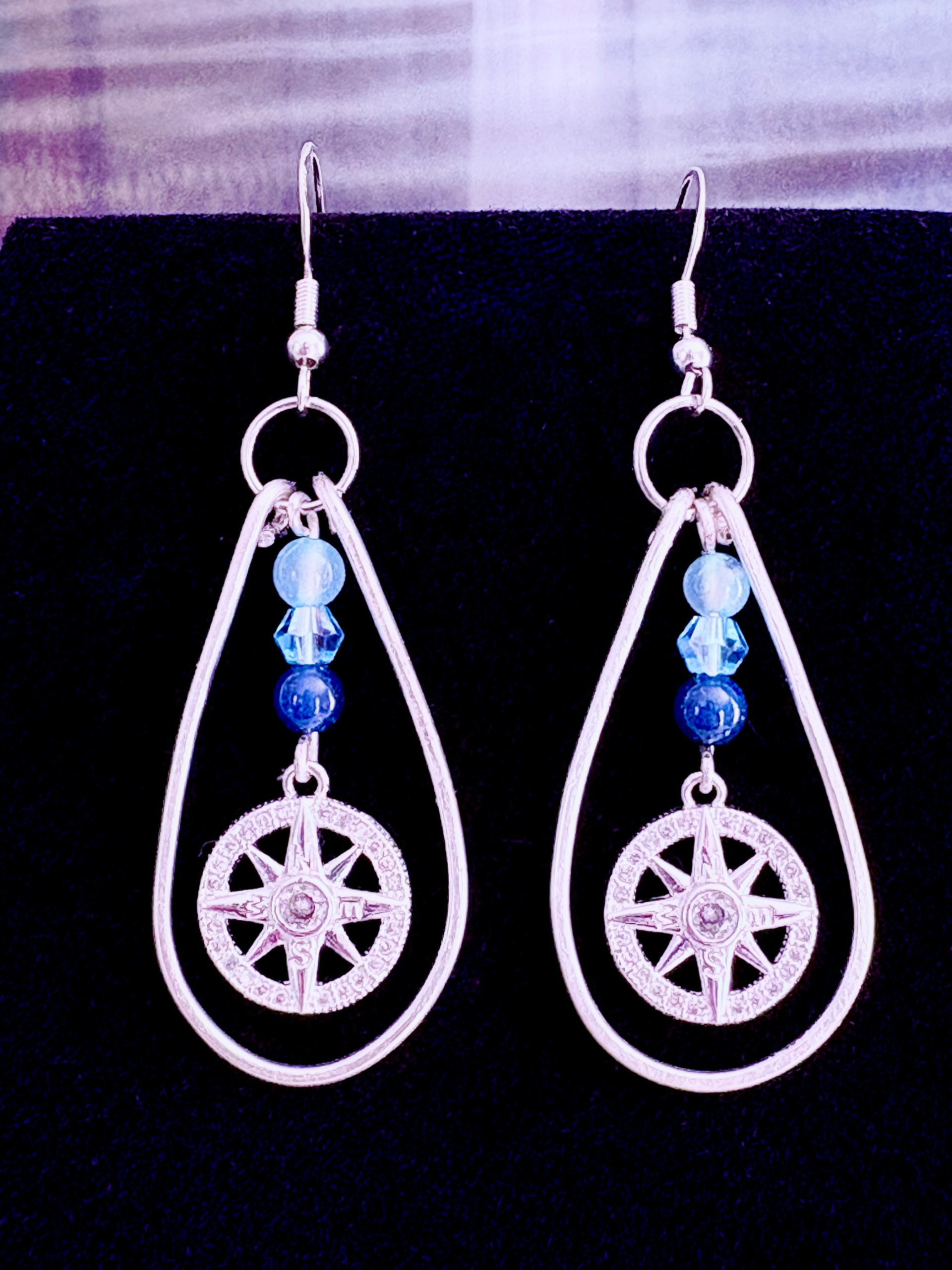 MFD-00262 | Nautical Compass Teardrop Earrings | Sterling Silver Hooks | Handmade Jewelry by Monique Faella Designs™ product image (1)