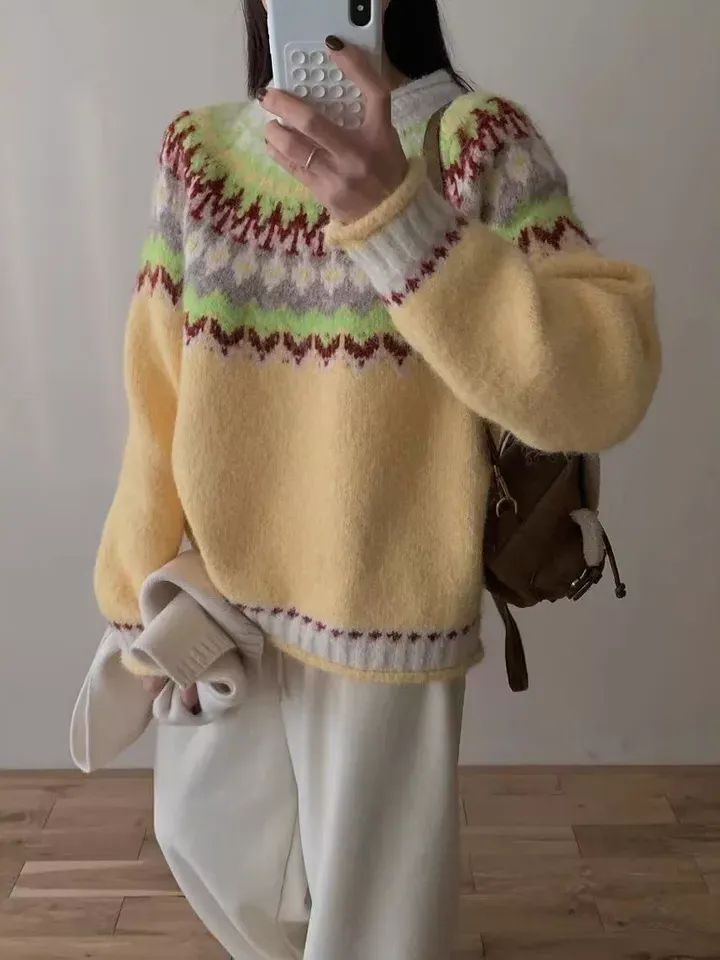 Retro Knitted Pullover Sweater Women's Loose Long Sleeve Top product image (1)