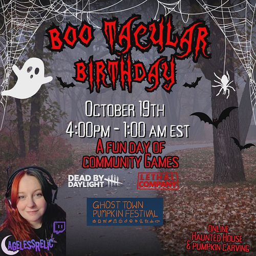 🎂Come celebrate my Birthday!🎂
4pm EST
Pumpkin 🎃 Carving Spooky Games and my 👻 Halloween Costume!
Twitch.tv/AgelessRelic_