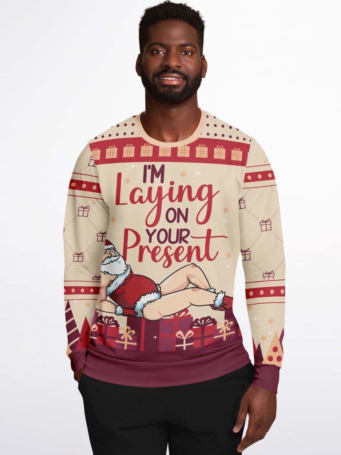 Naughty Santa Christmas Sweatshirt "I’m Laying On Your Present" | Funny Holiday Sweater for Parties | Playful & Festive Gift for Men & Women product image (7)