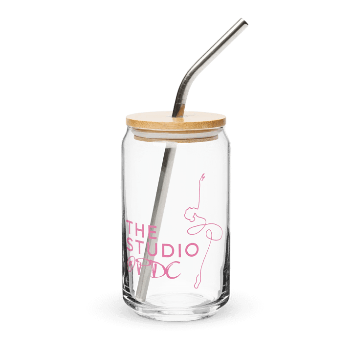 Can Shaped Glass with Lid and Straw | Pink Studio Logo product image (1)