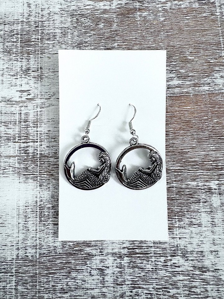 MFD-00102 | Handmade Silver-Tone Metallic Mermaid Circle Earrings | Monique Faella Designs™ product image (2)