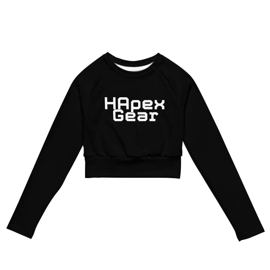 Recycled Long Sleeve Crop Top - Black - White HApex Gear White Logo product image (4)