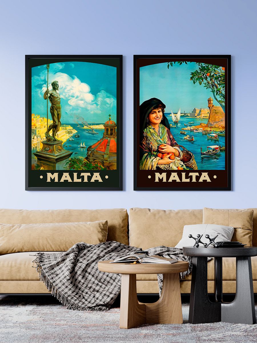 Malta, Valletta 1910s — retro travel poster, vintage travel art print, retro travel wall art, triptych wall art product image (2)