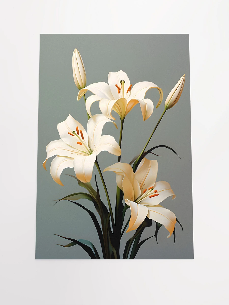 Tranquil White Lilies Art Print: Serene Botanical Poster for Sophisticated Decor Matte Poster product image (3)