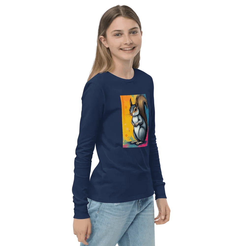 Vibrant Squirrel Illustration Youth Long Sleeve T-Shirt product image (4)