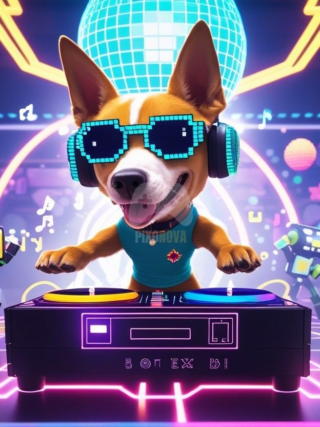 Pixel Party Parade – Track 7: Pixel Groove Machine (Dog Mascot Edition) | 1472x832 px | 4 Variations | PNG + PDF product image (3)