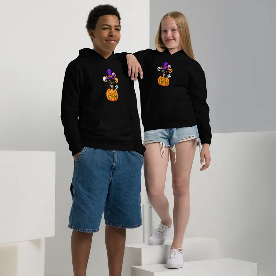 Witchy Sitting Pumpkin Cat Youth Hoodie product image (6)