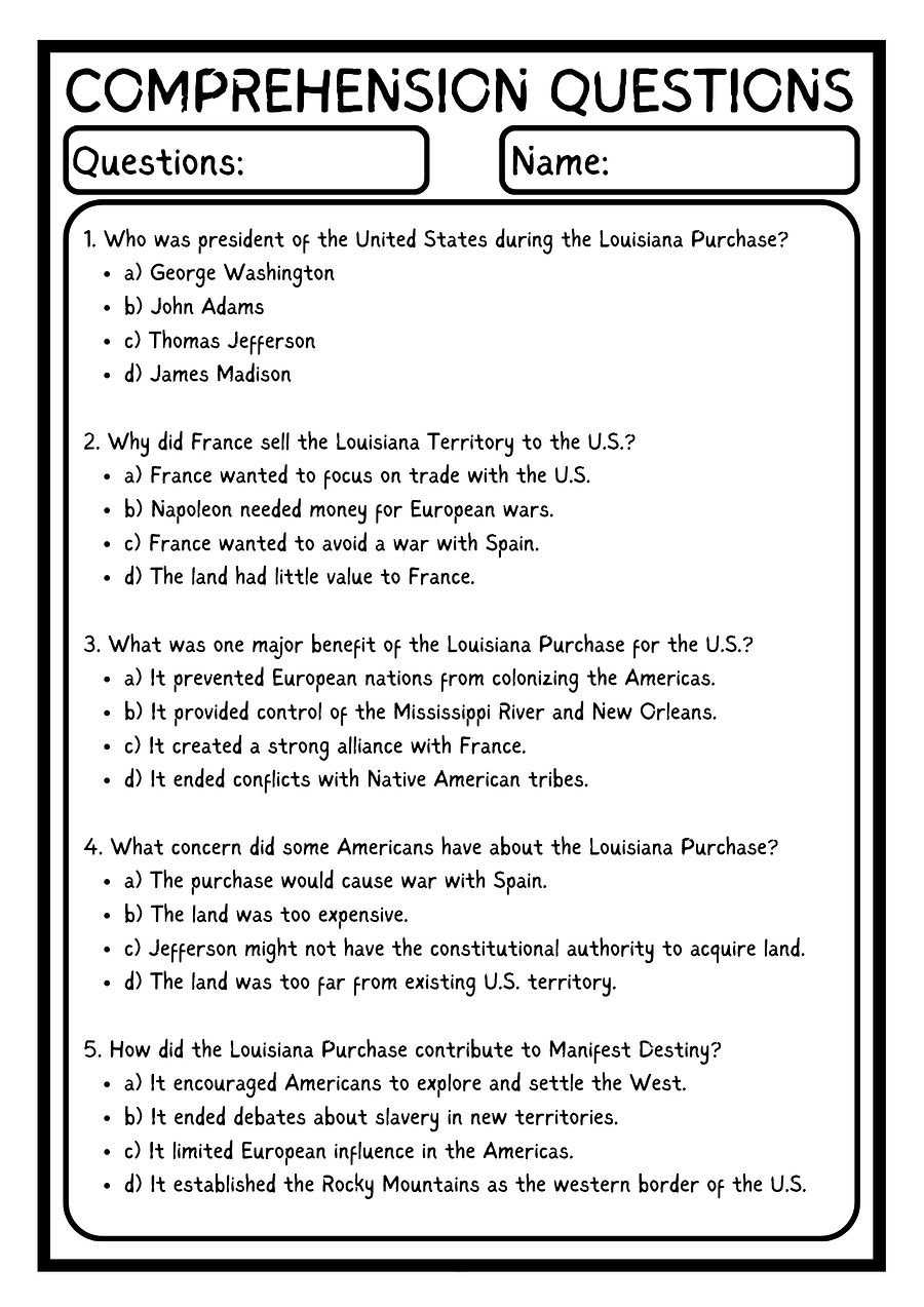 Louisiana Purchase Reading Comprehension WITH 5 QUESTIONS PDF Worksheet product image (3)