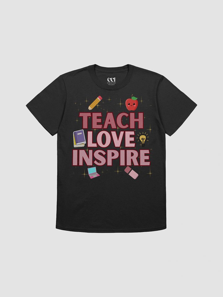 Teach Love Inspire T-Shirt – Cute Teacher Gift with School Icons product image (1)