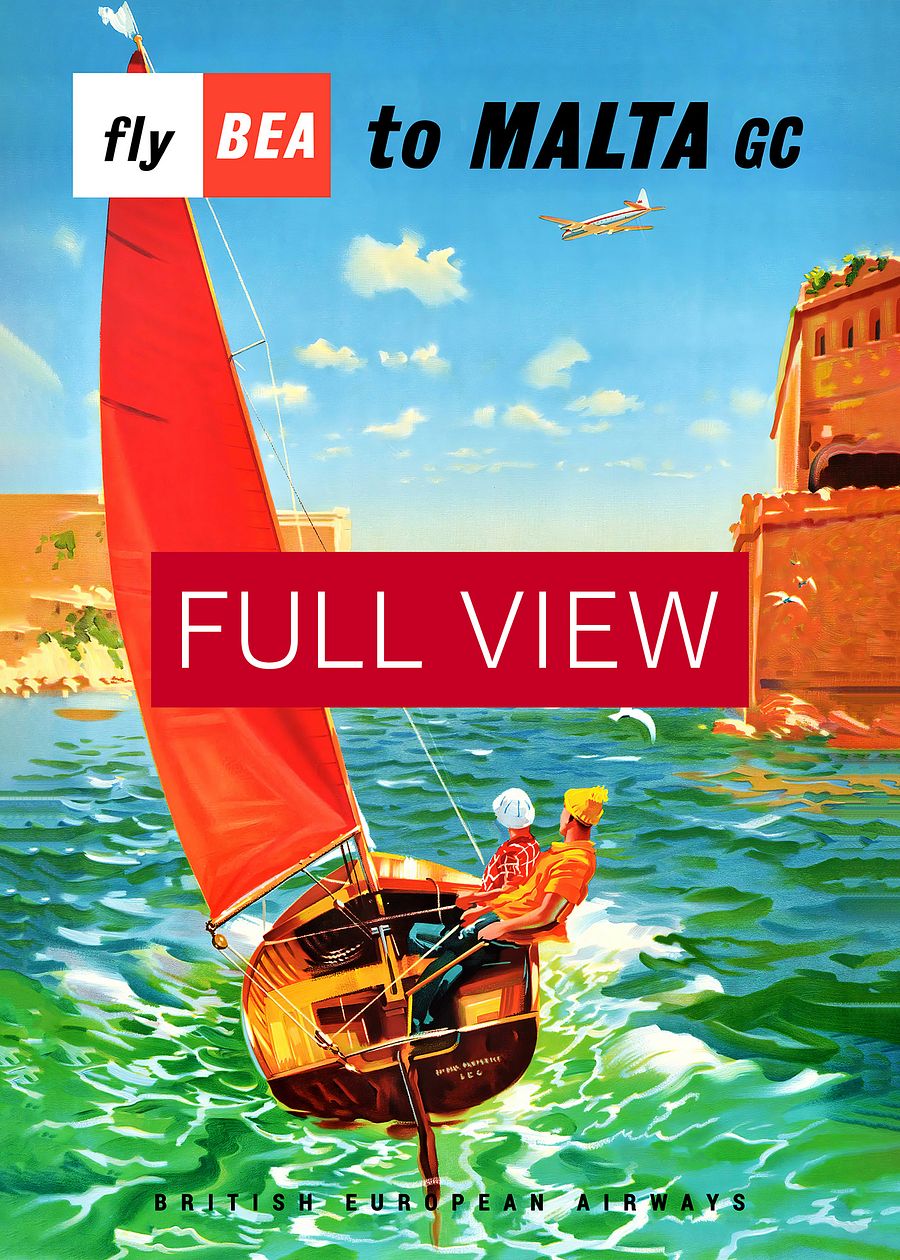 Fly to Malta, BEA, 1950s — retro travel poster, vintage travel print, retro travel wall art, retro wall art, travel wall decor product image (3)