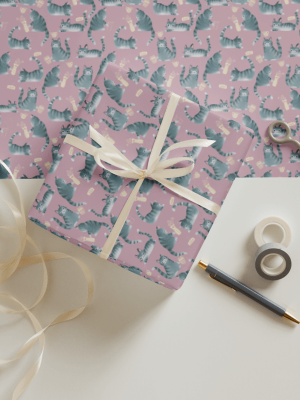 Bad Grey Tabby Cats Knocking Stuff Over Wrapping Paper, 3 Pack product image (1)