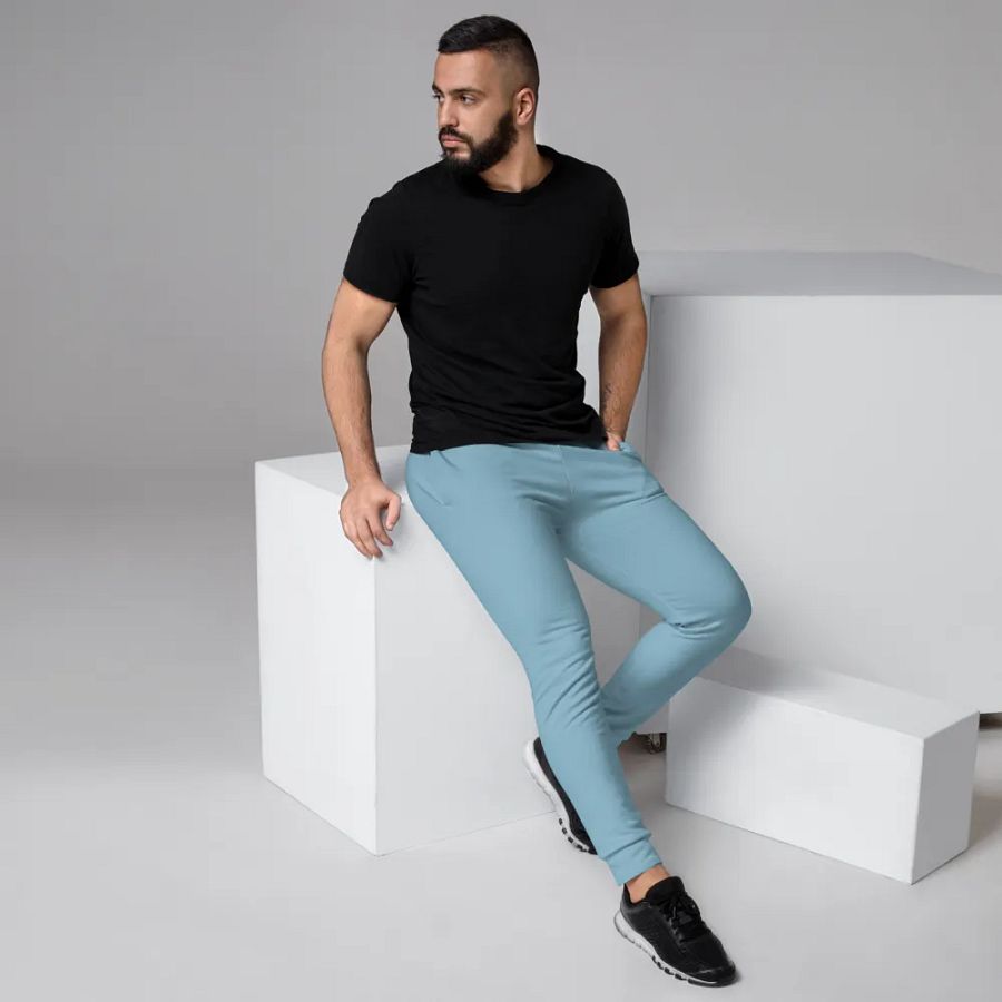 Plain Light Blue Soft Summer Recycled Polyester Premium Men's Joggers by Treasure Pie product image (3)