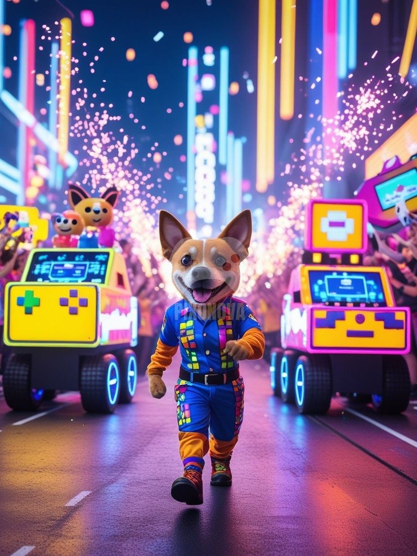 Pixel Party Parade – Track 9: Party Parade Protocol (Dog Mascot Edition) | 1120x1120 px | 4 Variations | PNG + PDF product image (1)
