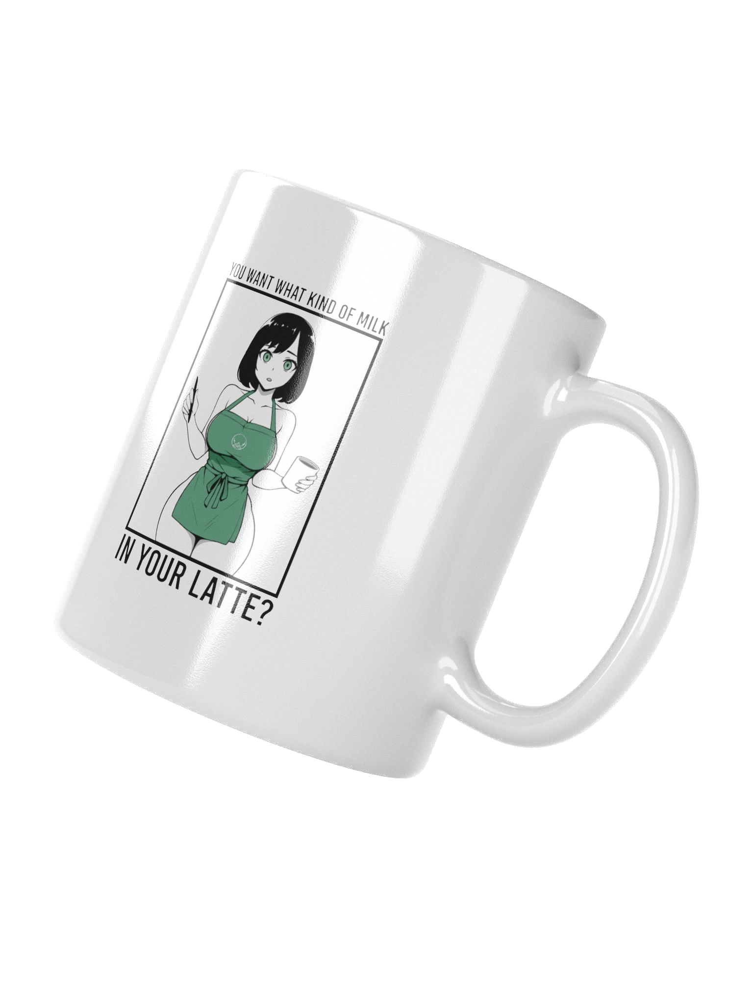 Latte Whisperer: Anime Barista Mug with Green Apron Charm, You Want What Kind Of Milk in Your Latte? product image (3)