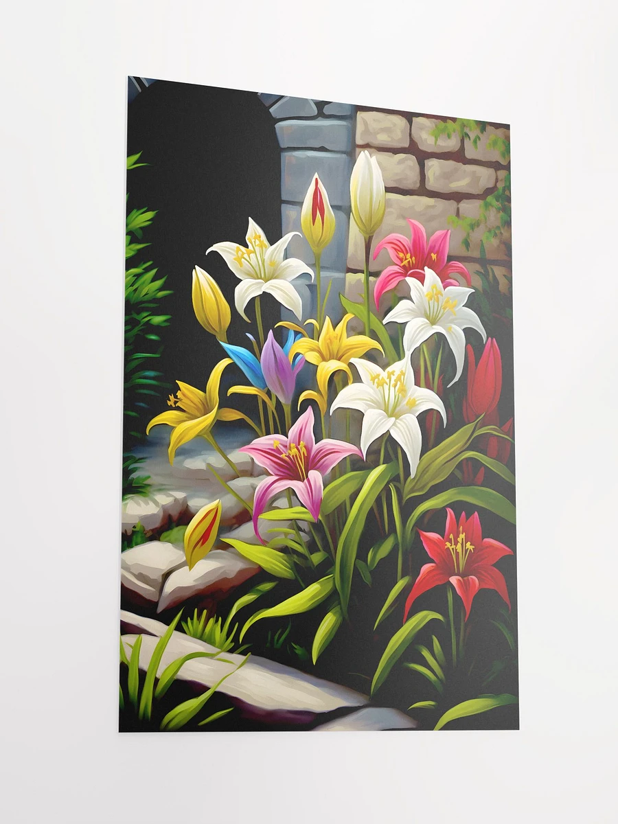 Colorful Lilies Blooming in a Rustic Garden Matte Poster product image (4)