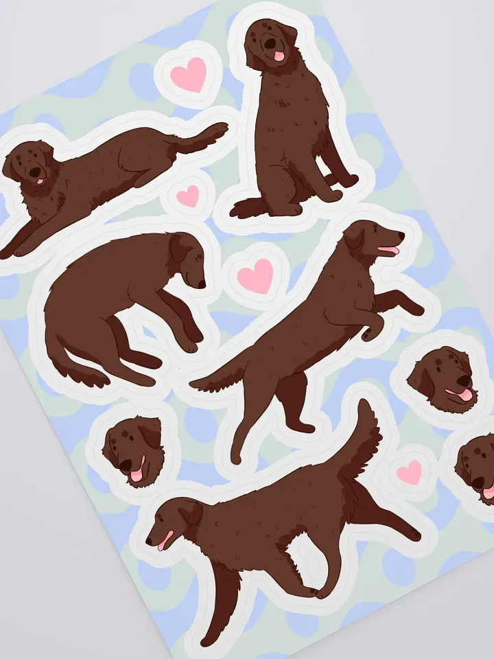 Whimsical Chocolate Flat Coated Retriever Dog Delight Sticker Sheet product image (2)