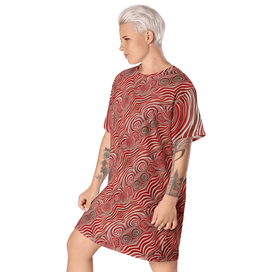 Funky Red Liquid Tie-Dye Explosion T-shirt Dress product image (3)