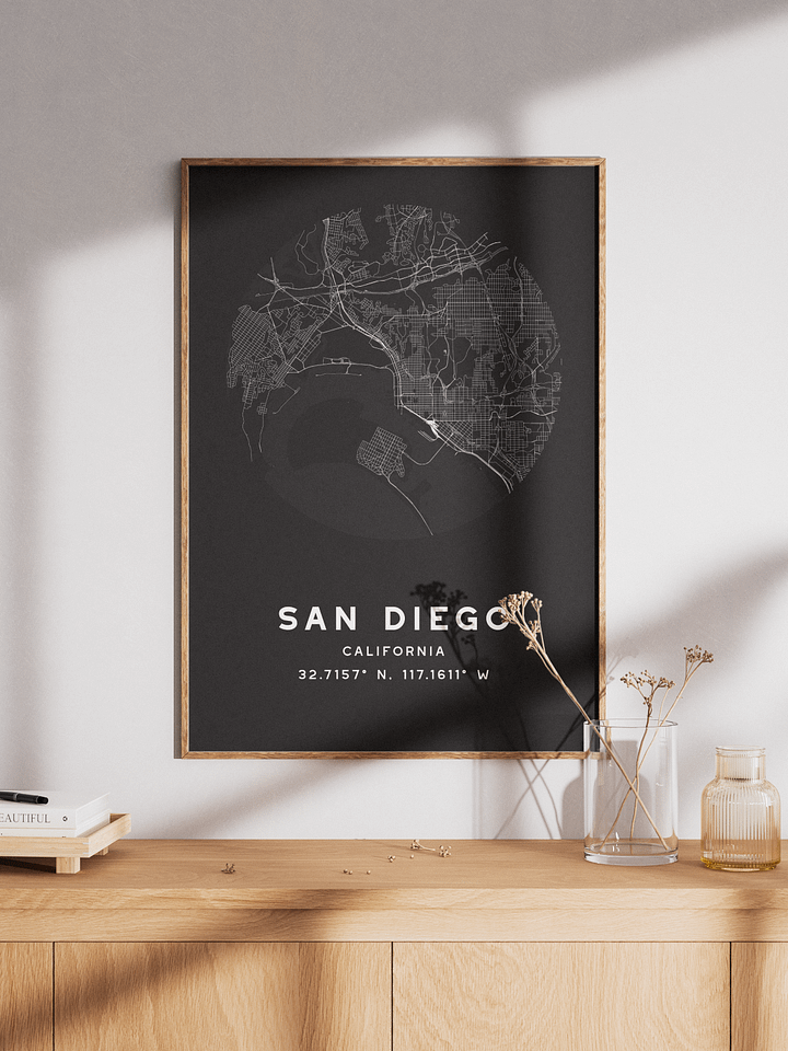 San Diego Street Map Poster – Black Minimalist Circular City Art product image (1)