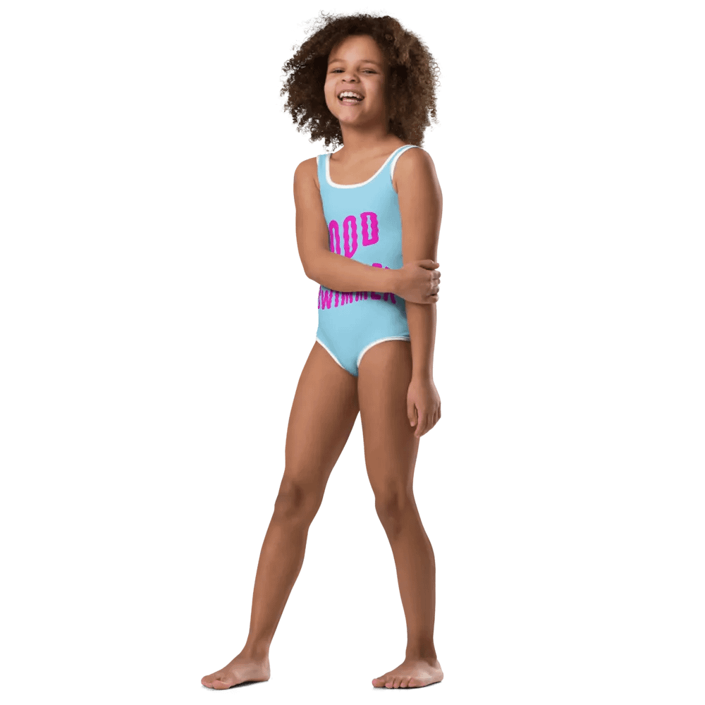 Good Swimmer Fuxia on Light Blue Kids Swimsuit product image (3)