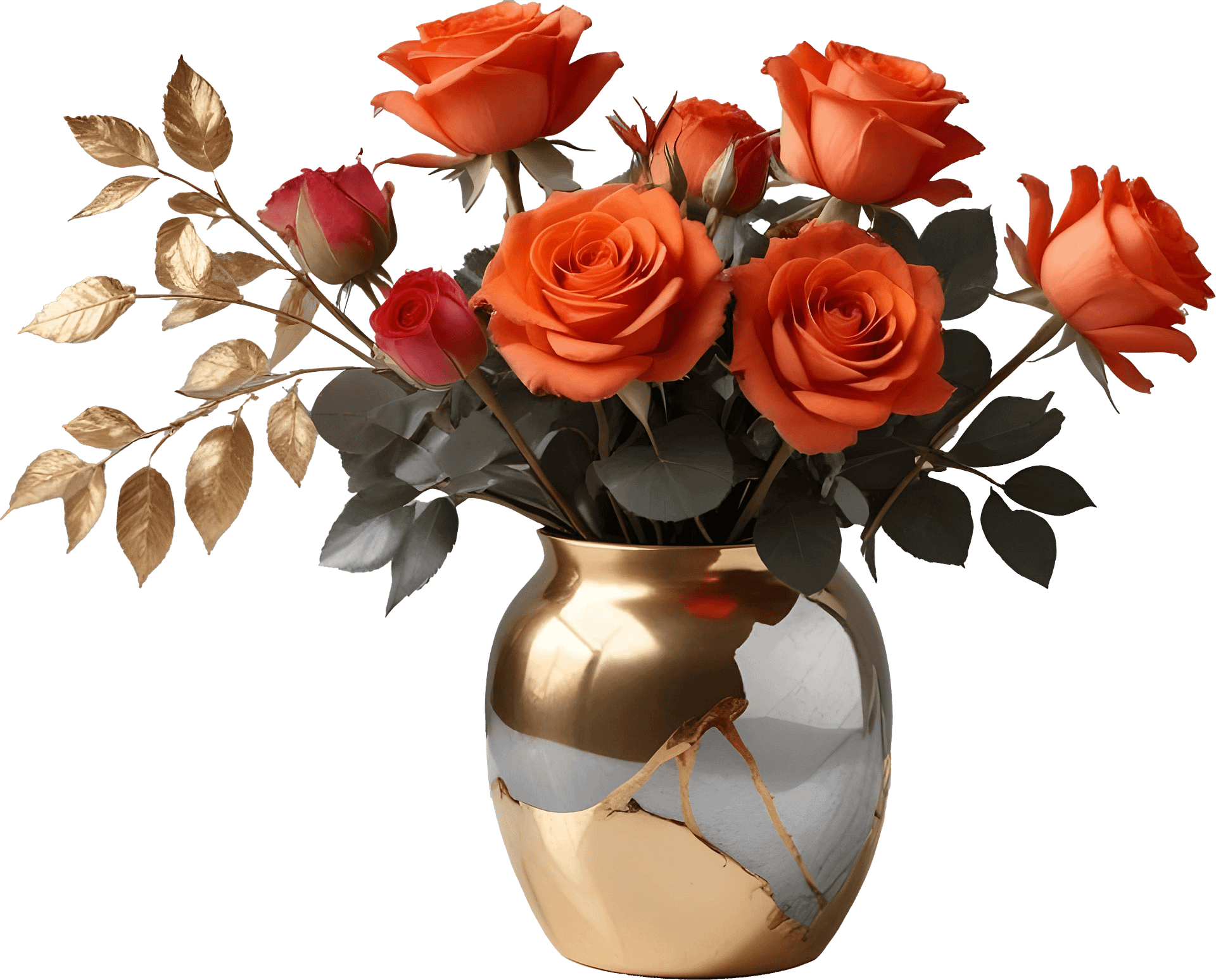 Golden Glow Vase with Roses - PNG product image (1)