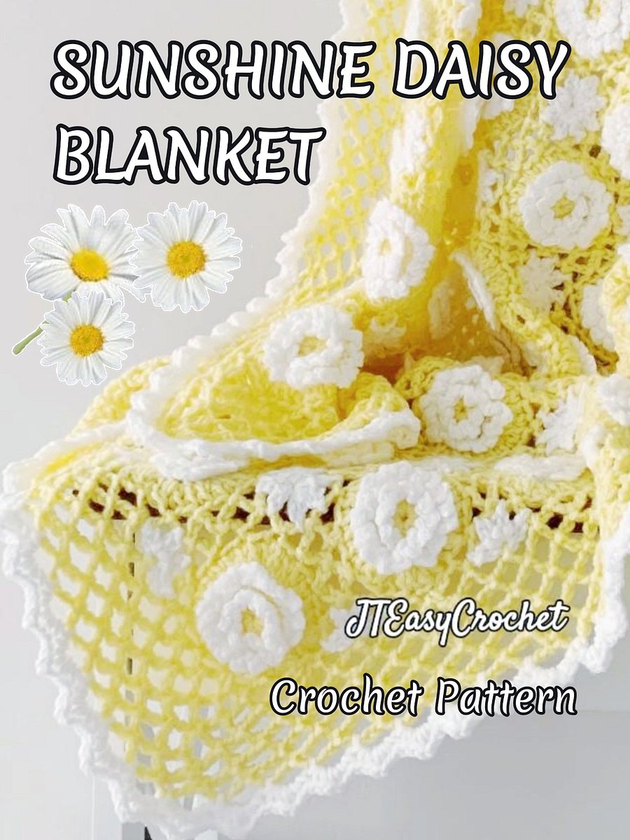 Sunshine Daisy Flower Motif Baby Blanket Crochet Pattern, Crochet Flower Blanket Baby Gift product image (3)