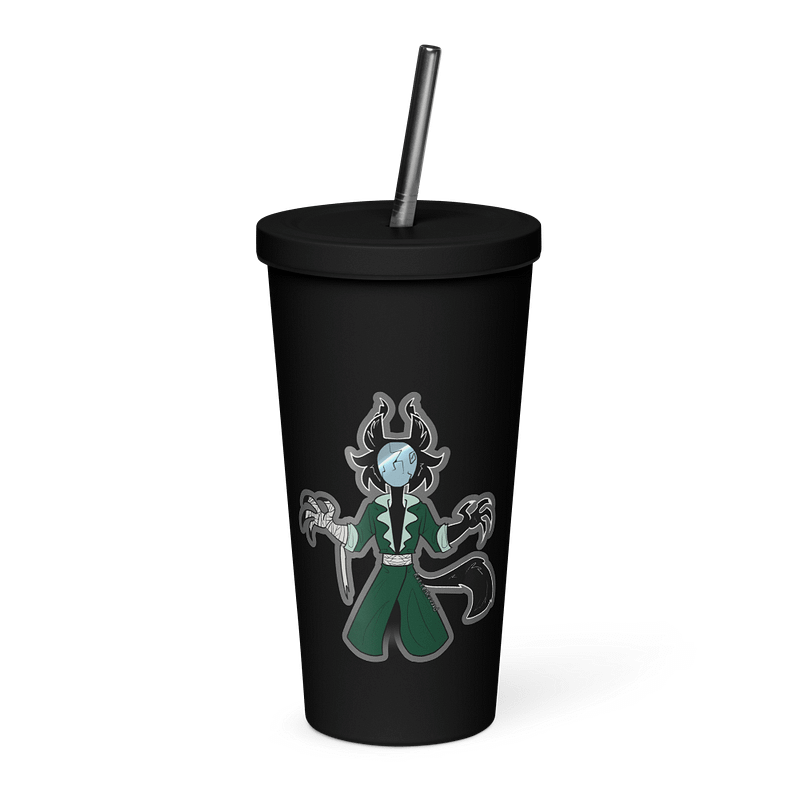 "Mirror-faced" tumbler with straw