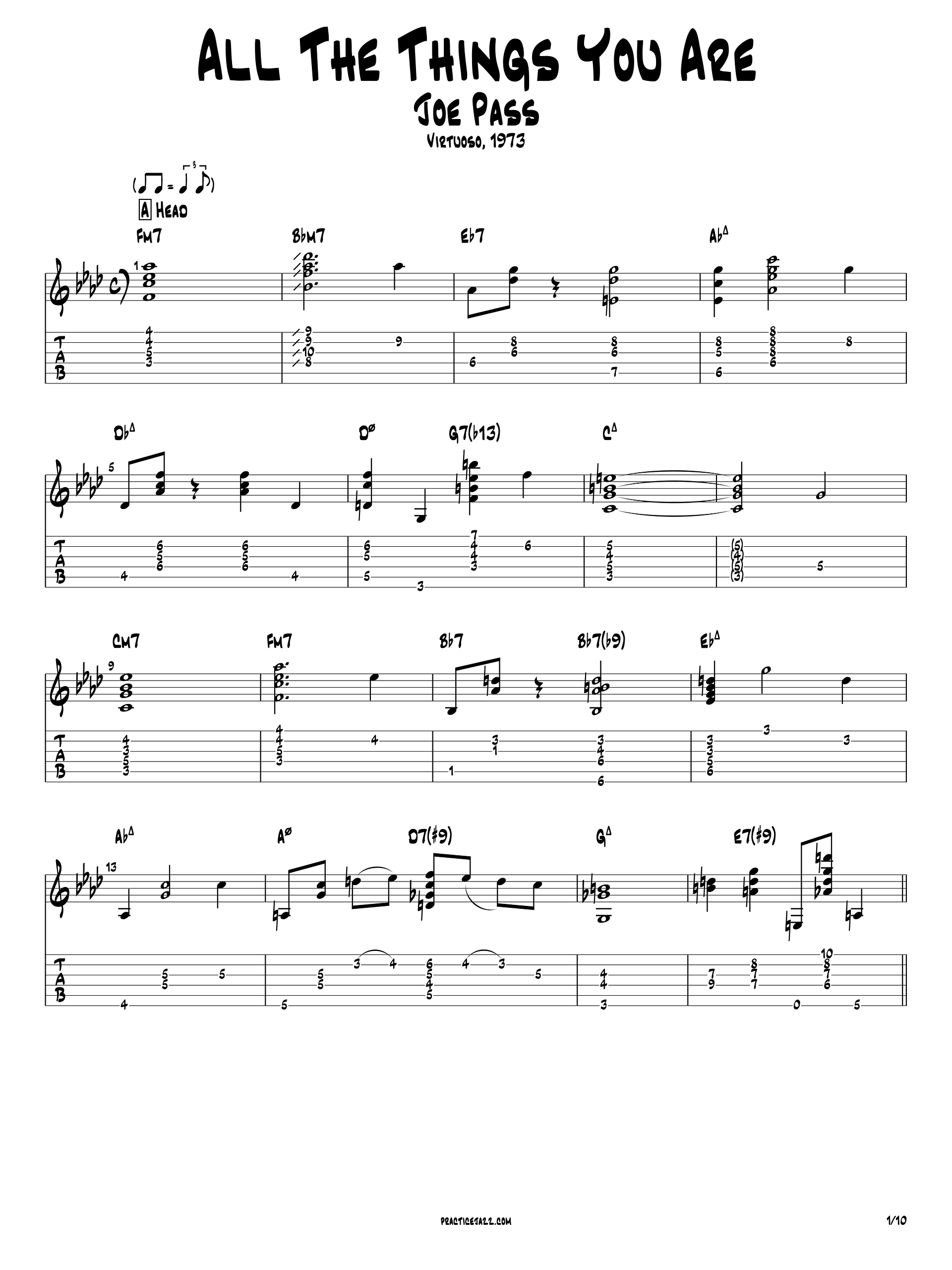 Joe Pass "All the Things You Are" Guitar Transcription (PDF + Synced Original Audio Guitar Pro) product image (1)