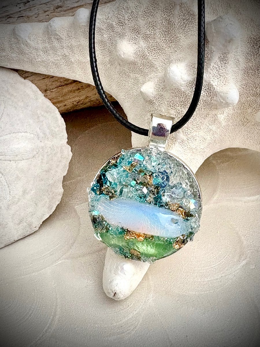 Mixed Metal Horizon Sea Glass Pendant Necklace | Handmade Bead & Sea Glass Art | Coastal Charm Jewelry by Monique Faella Designs™ | MFD-00228 product image (5)