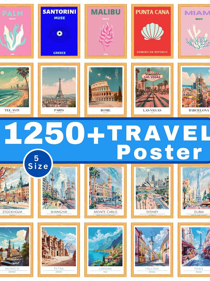 1250 Travel Poster Retro Aesthetic Vintage Travel Wall Art product image (1)