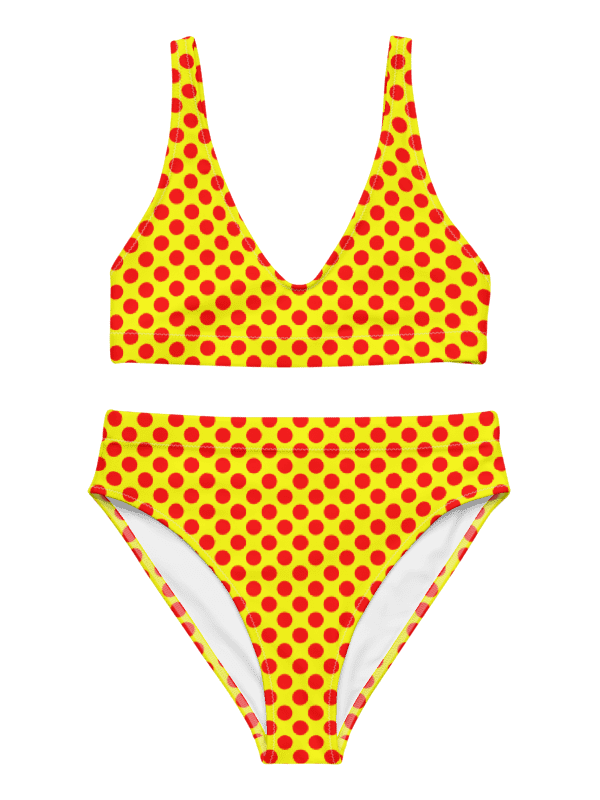 Red Polka Dots on Yellow High Waist Bikini Set product image (5)