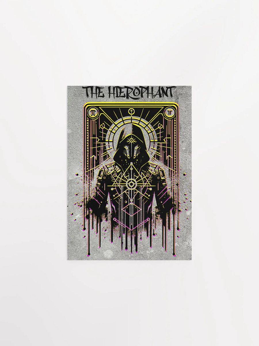 Cyberpunk Tarot Wall Art Poster – "The Hierophant" Card with Ornate Hooded Robes & Armored Mask – Futuristic Graffiti Stencil Artwork product image (4)