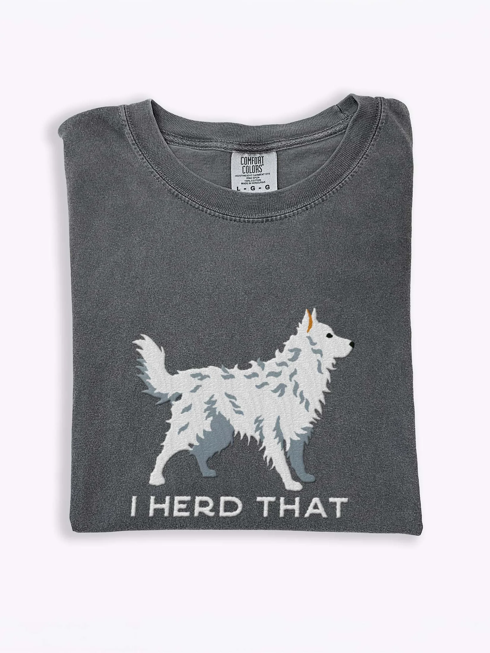 I Herd That T-Shirt(Embroidered) of a Hungarian Mudi(White) product image (1)