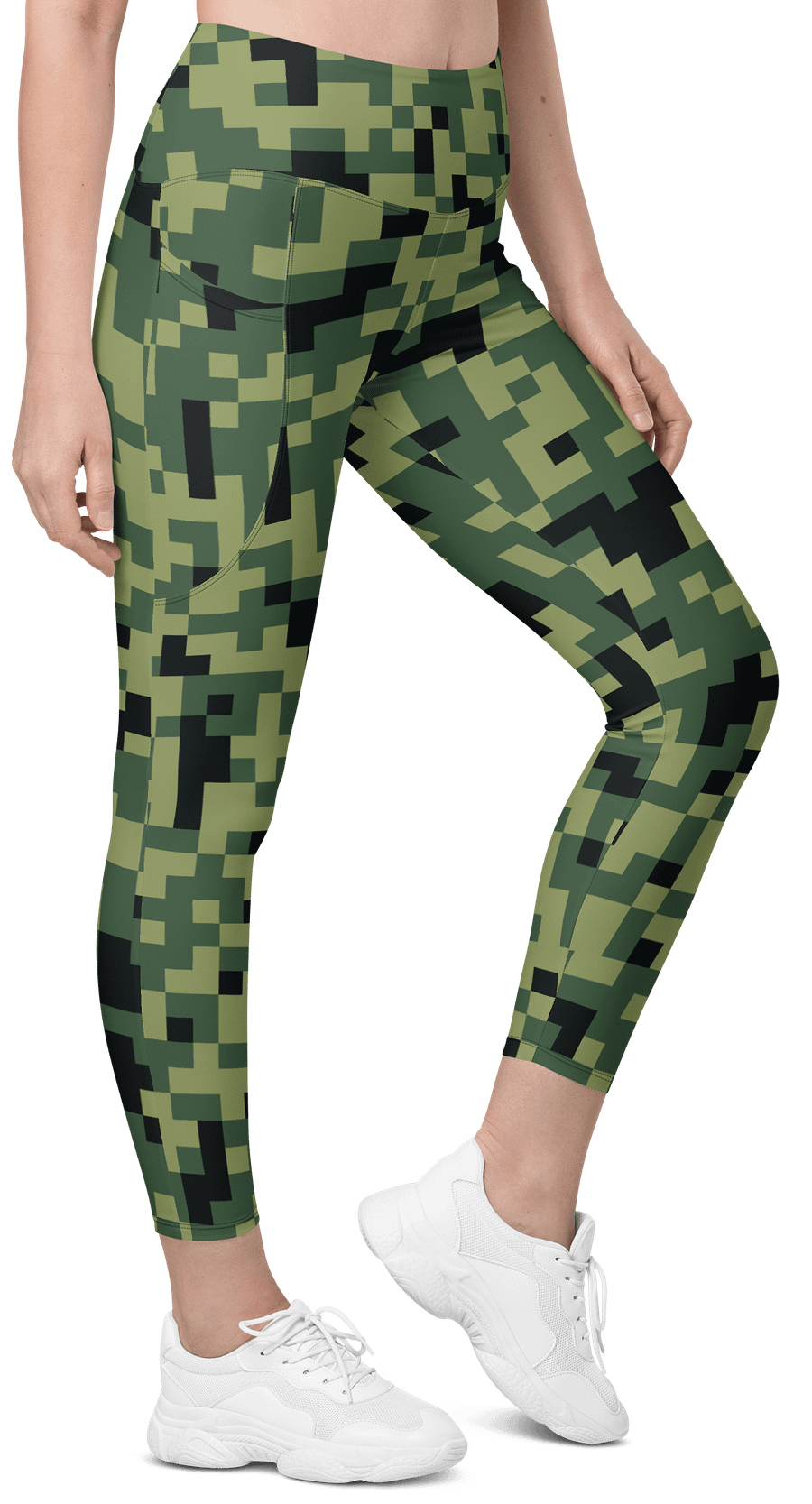 Military Green Camouflage Pixels Camo Pattern Leggings with Pockets product image (4)