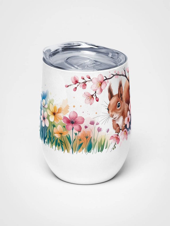 Curious Squirrel Among Cherry Blossoms 12 Oz Wine Tumbler – Delightful Watercolor Squirrel & Blossom Design product image (2)