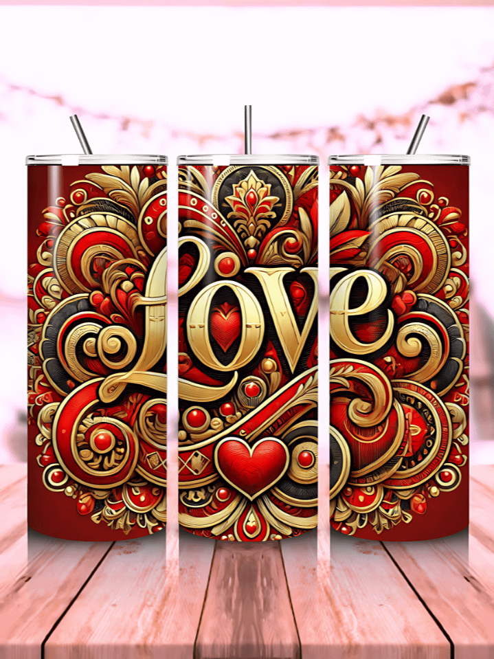 20oz Skinny Love Tumbler Wrap – Valentine's Day Red Hearts Sublimation PNG – Seamless Digital Download File product image (1)